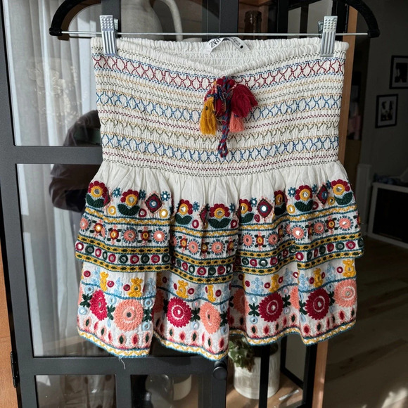 Zara Embroidered Set embellished beaded skirt top boho colorful long sleeve crop - Picture 6 of 14